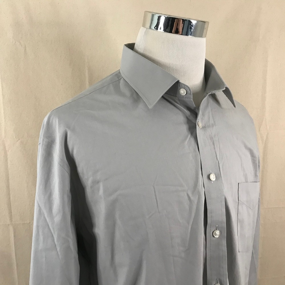 Stafford 18 34/35 Fitted Easy Care Broadcloth Dress Shirt Gray Cotton Blend Mens